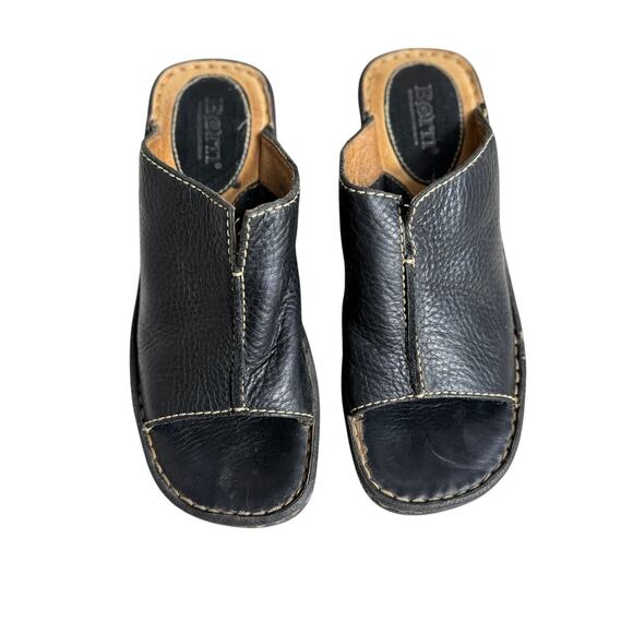 Born sandals black leather open toe slip on wedge slides  Sz 6/36.5 - Picture 2 of 9